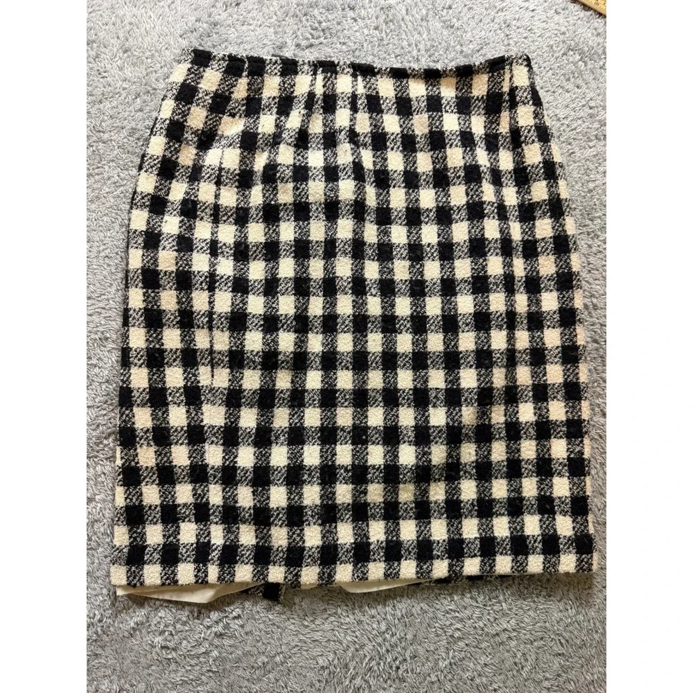 Doncaster Womens Checkered Pencil Skirt 12 Black Cream Textured Lined
